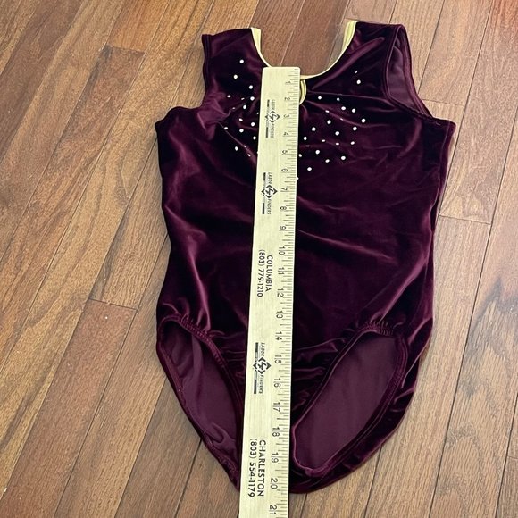 GK Elite Sportswear Burgundy Gold Trim Gem Velour Leotard Adult Medium - Picture 6 of 11